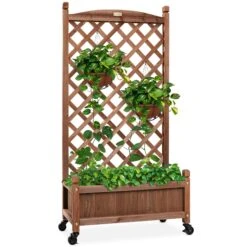 Best Choice Products Wood Planter Box & Lattice Trellis W/ Drainage, Optional Wheels - 48in