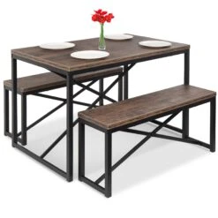 Best Choice Products 3-Piece Bench Style Dining Furniture Set W/ 2 Benches, Table - 45.5in