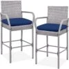 Best Choice Products Set Of 2 Indoor Outdoor Wicker Bar Stools W/ Cushion, Footrests, Armrests