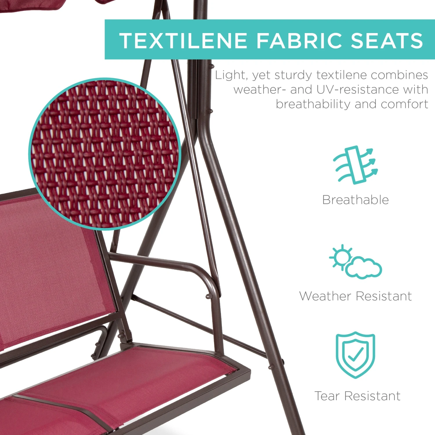 Best Choice Products 2-Seater Outdoor Canopy Swing Glider Bench W/ Textilene Fabric, Steel Frame - Image 8