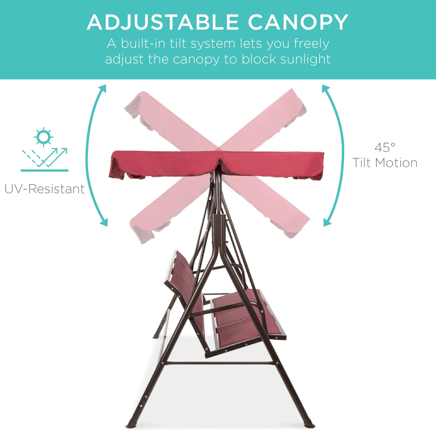 Best Choice Products 2-Seater Outdoor Canopy Swing Glider Bench W/ Textilene Fabric, Steel Frame - Image 11