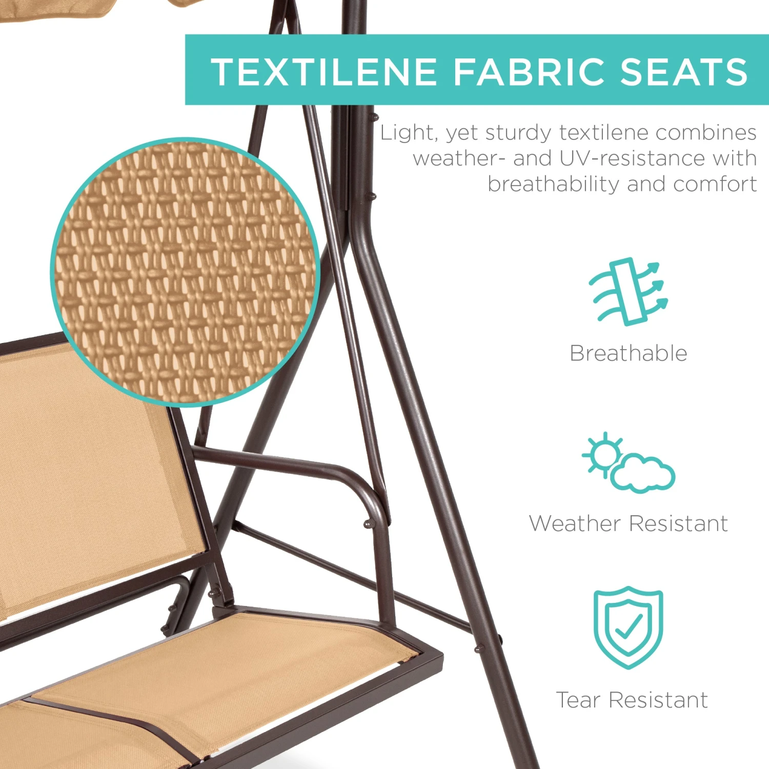 Best Choice Products 2-Seater Outdoor Canopy Swing Glider Bench W/ Textilene Fabric, Steel Frame - Image 20