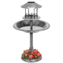 Best Choice Products Solar Lighted Outdoor Pedestal Bird Bath W/ Planter, Decorative Bird Cage