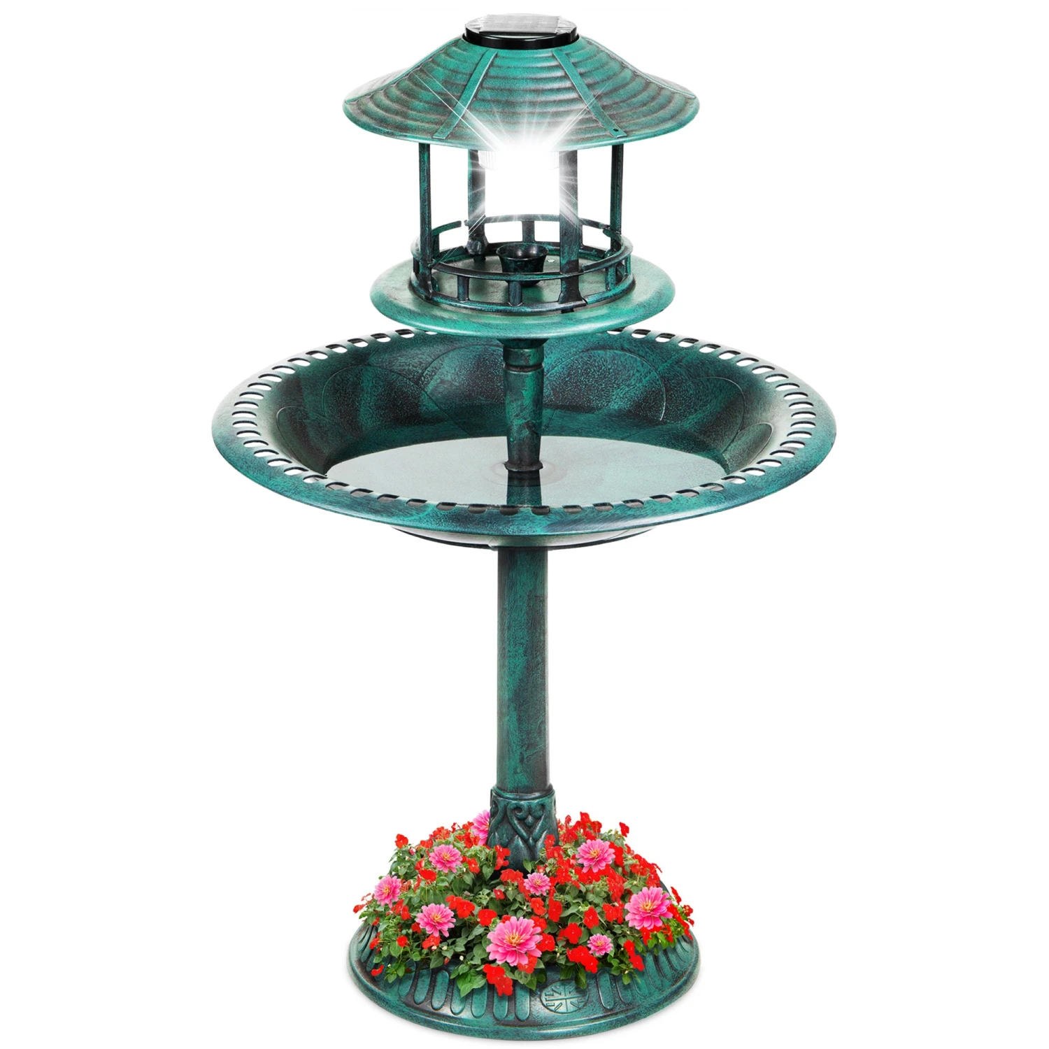Best Choice Products Solar Lighted Outdoor Pedestal Bird Bath W/ Planter, Decorative Bird Cage - Image 15
