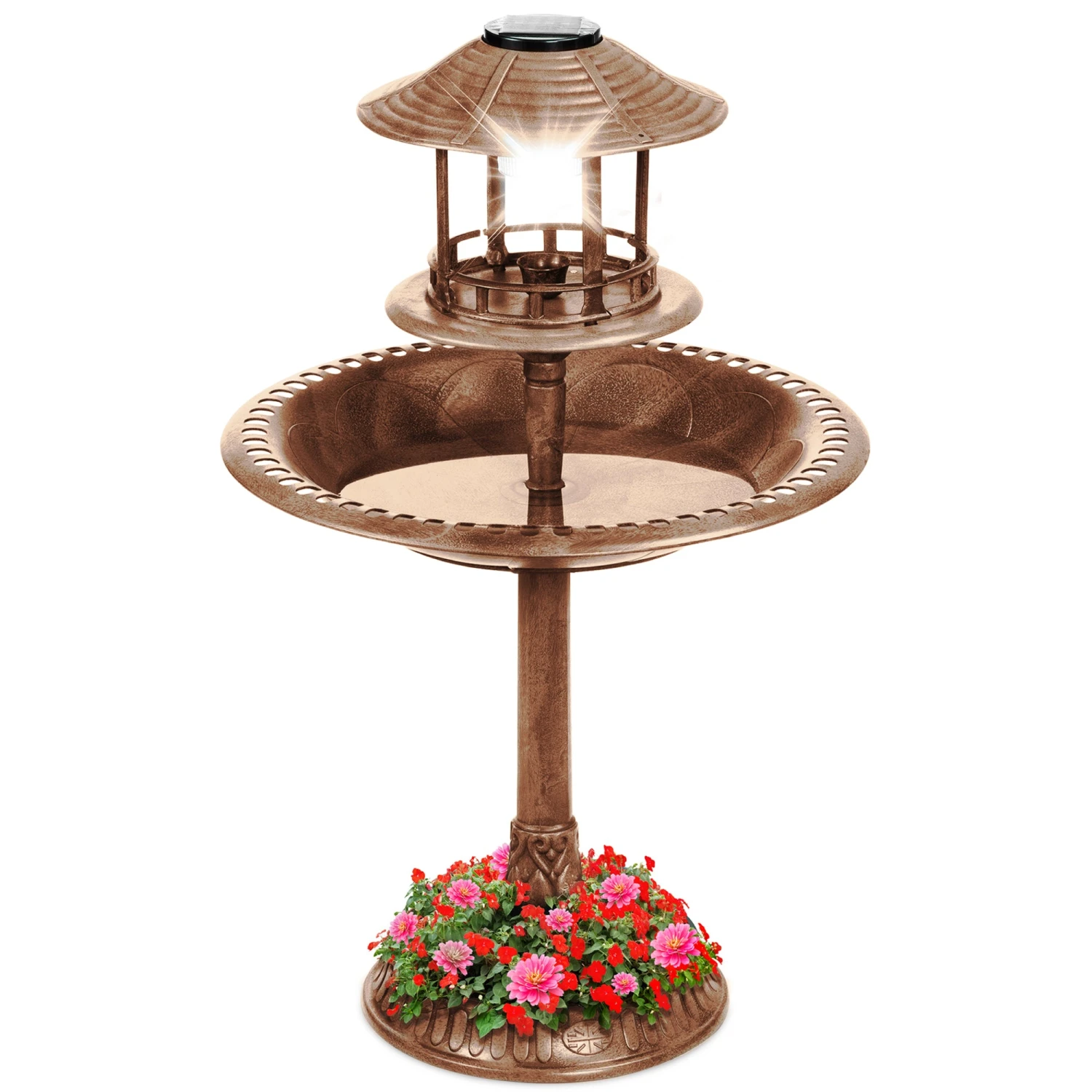 Best Choice Products Solar Lighted Outdoor Pedestal Bird Bath W/ Planter, Decorative Bird Cage - Image 8