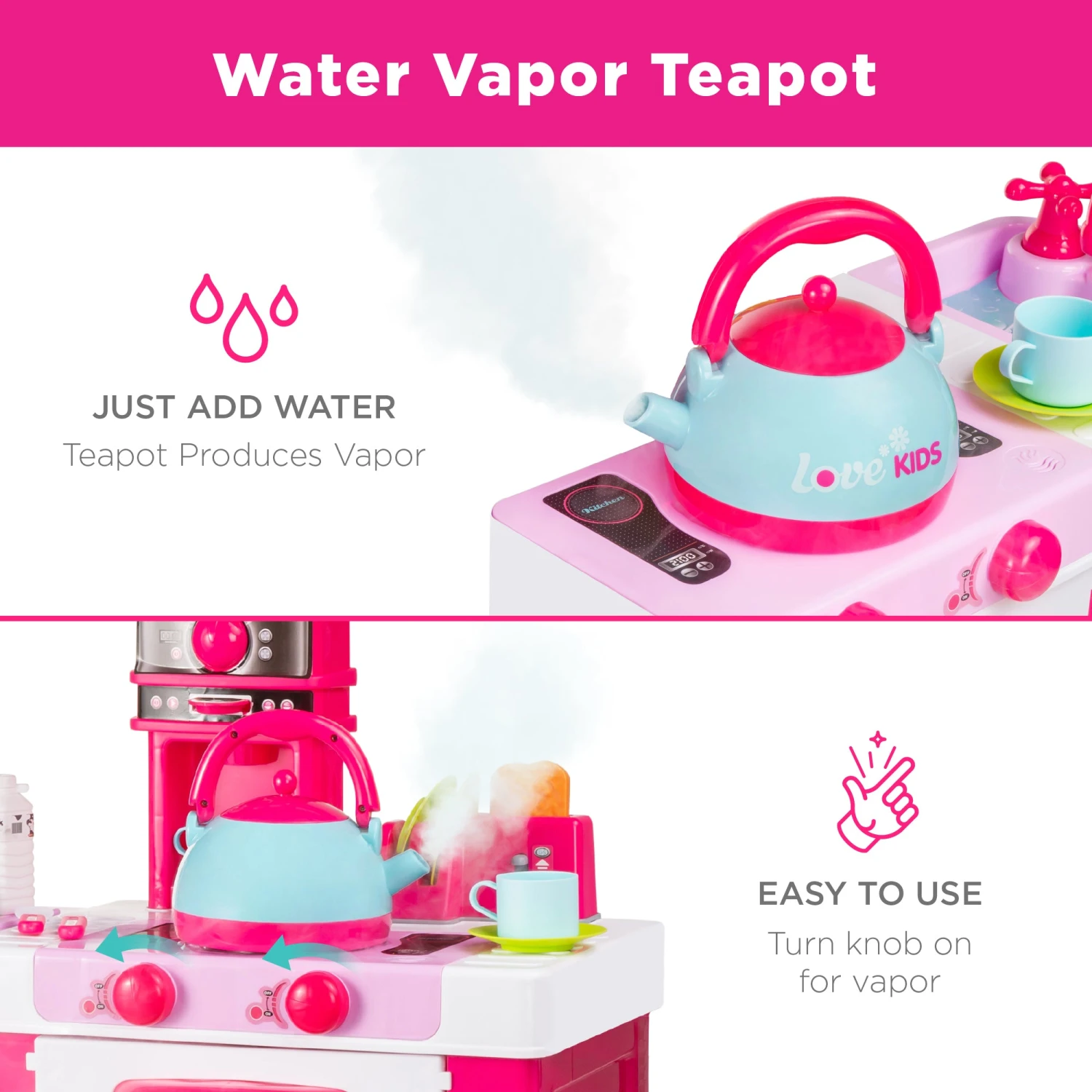 Best Choice Products Pretend Play Kitchen Toy Set For Kids With Water Vapor Teapot - Image 2
