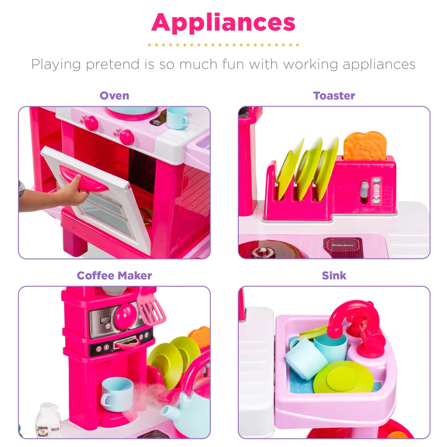 Best Choice Products Pretend Play Kitchen Toy Set For Kids With Water Vapor Teapot - Image 3