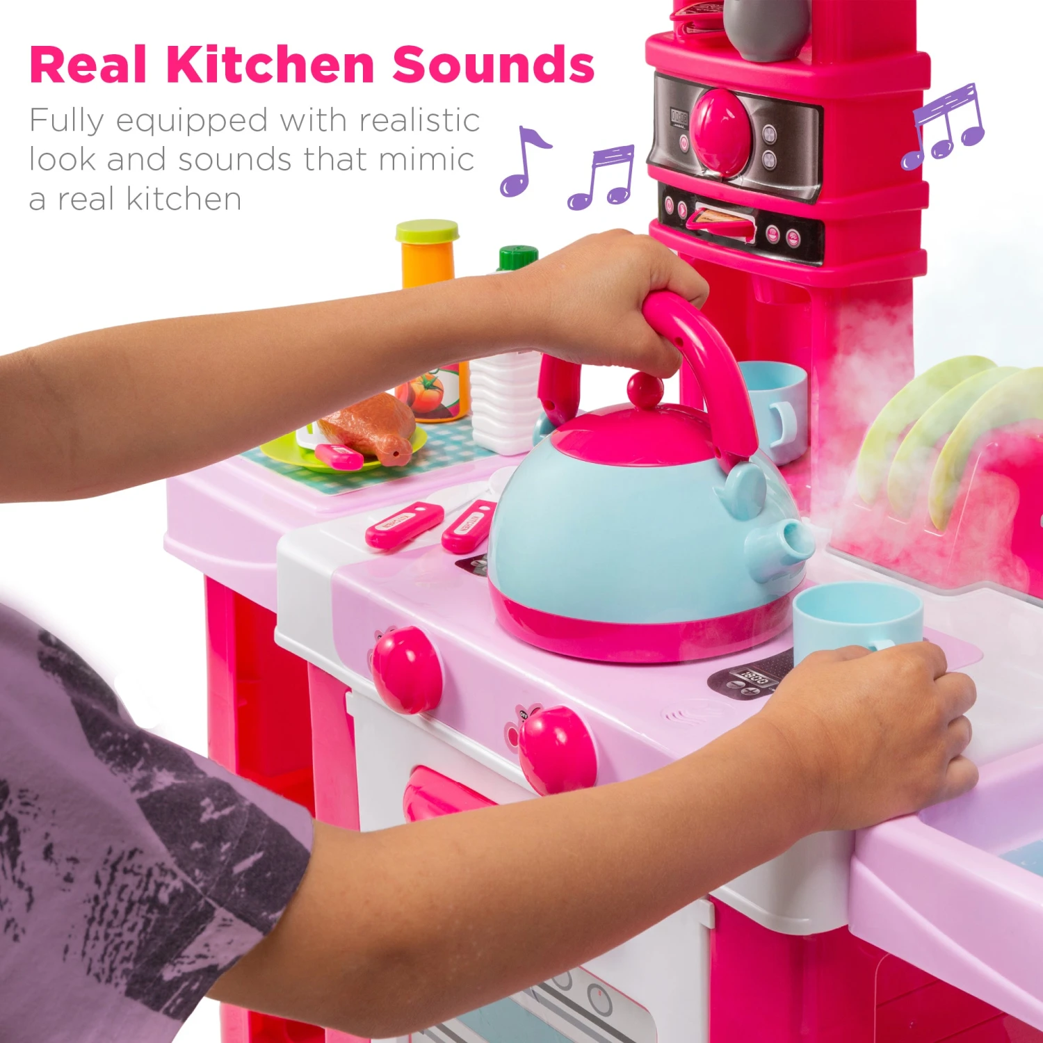 Best Choice Products Pretend Play Kitchen Toy Set For Kids With Water Vapor Teapot - Image 4