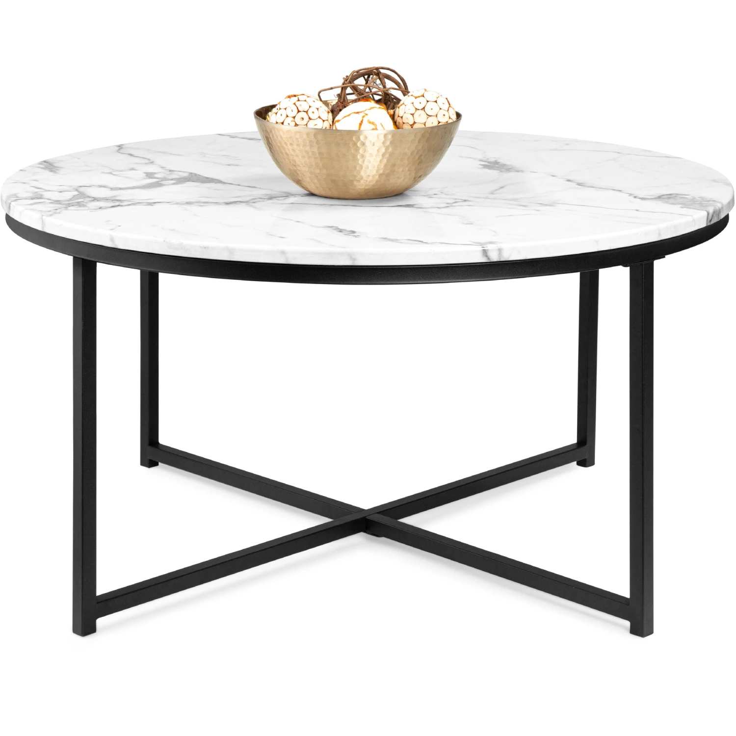 Best Choice Products Round Coffee Table W/ Faux Marble Top, Metal Frame - 36in - Image 8