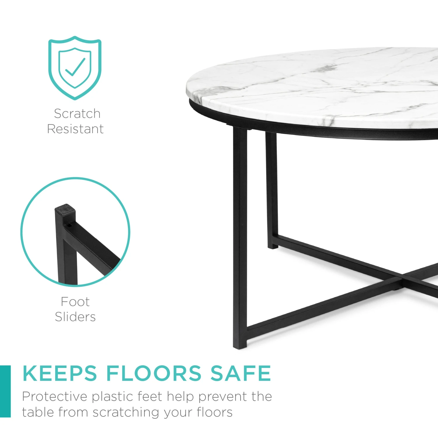 Best Choice Products Round Coffee Table W/ Faux Marble Top, Metal Frame - 36in - Image 12