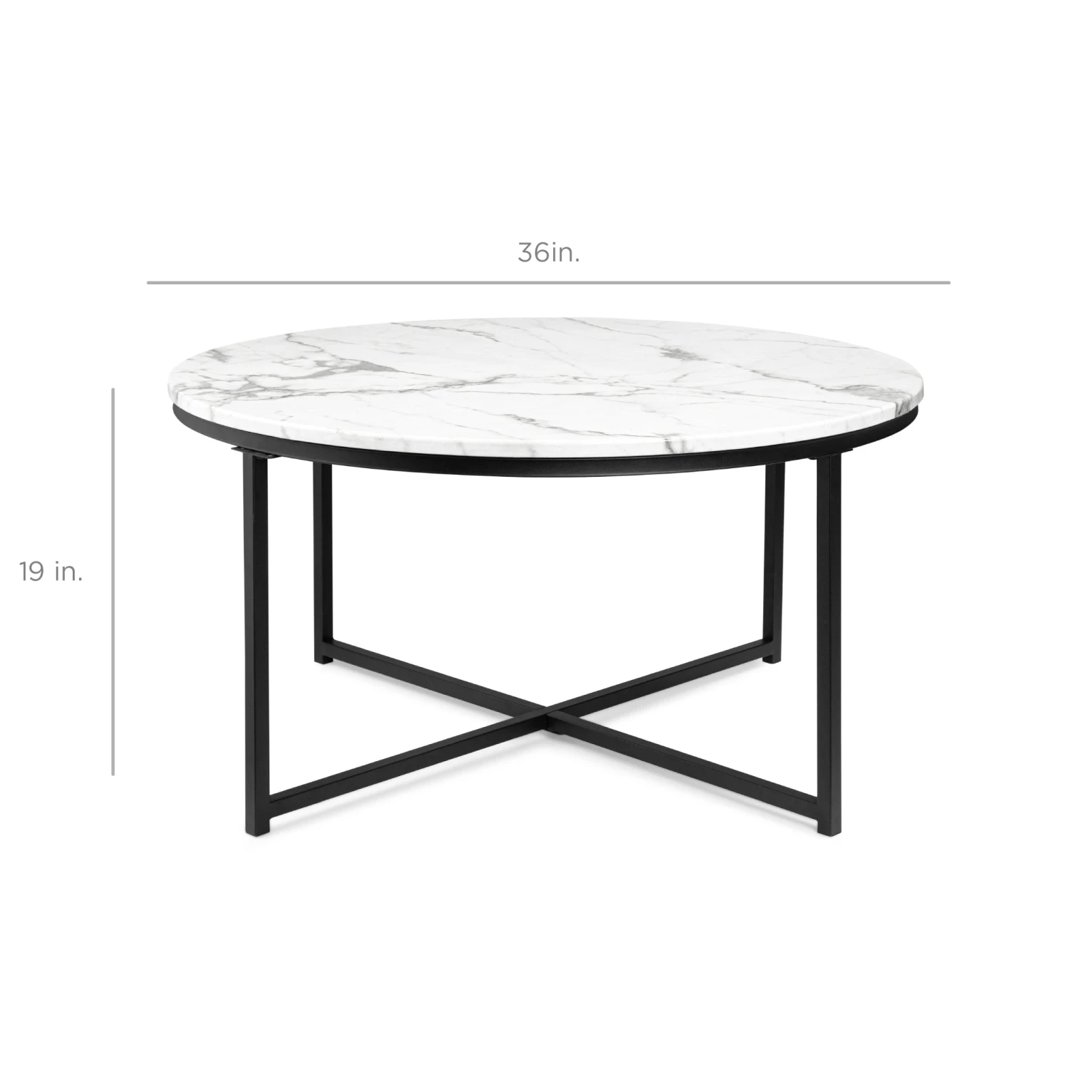 Best Choice Products Round Coffee Table W/ Faux Marble Top, Metal Frame - 36in - Image 14