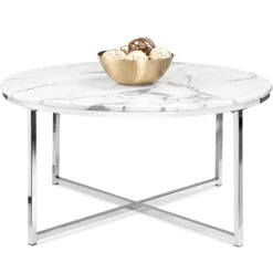 Best Choice Products Round Coffee Table W/ Faux Marble Top, Metal Frame - 36in