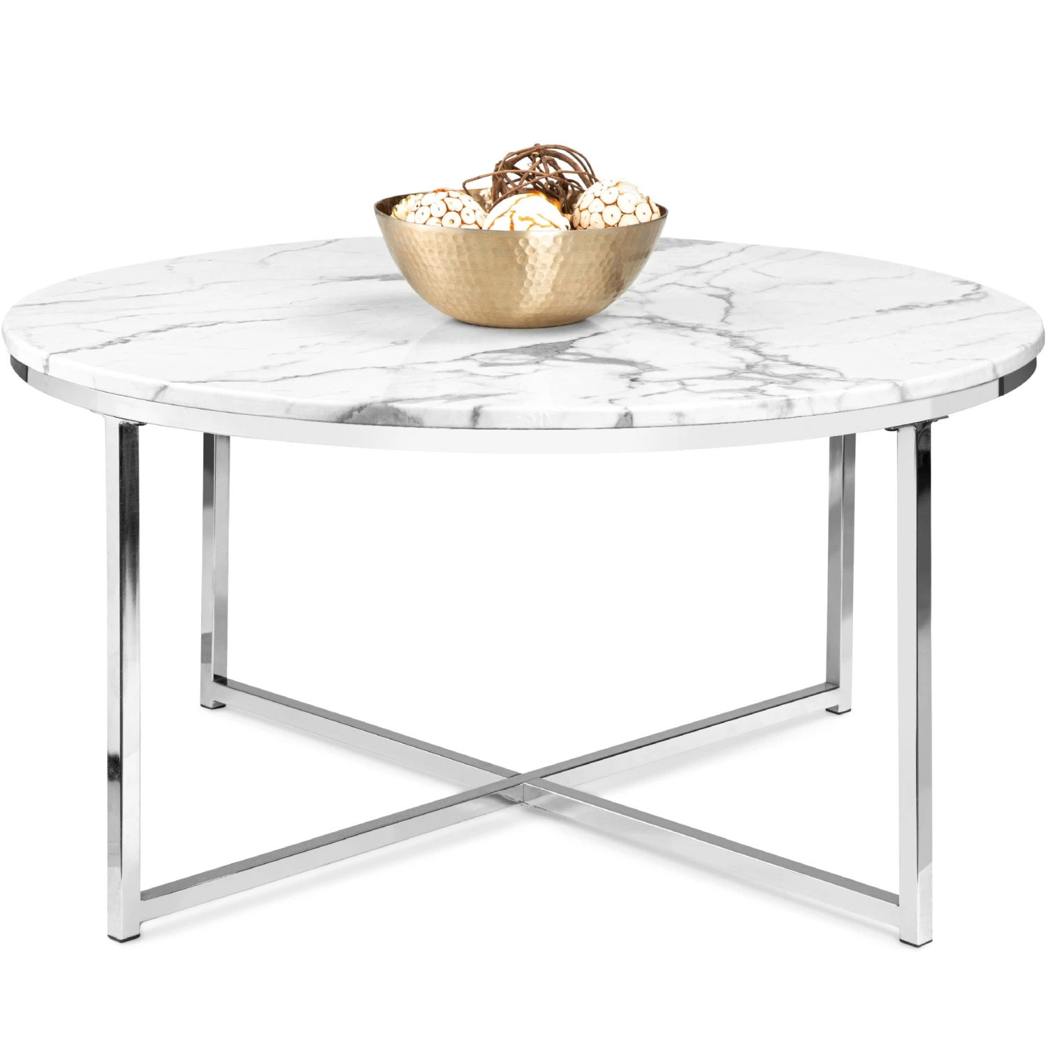 Best Choice Products Round Coffee Table W/ Faux Marble Top, Metal Frame - 36in