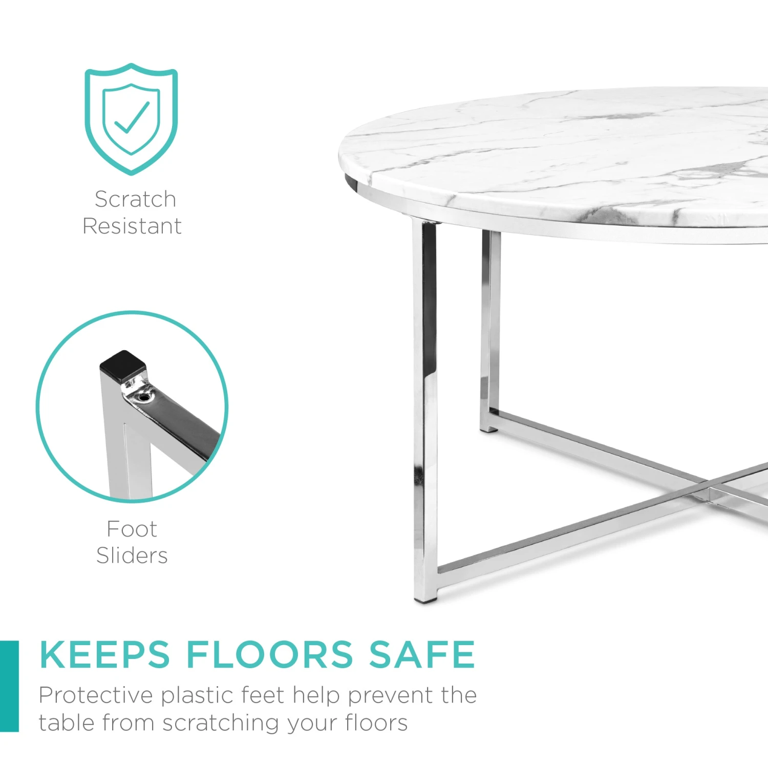 Best Choice Products Round Coffee Table W/ Faux Marble Top, Metal Frame - 36in - Image 5