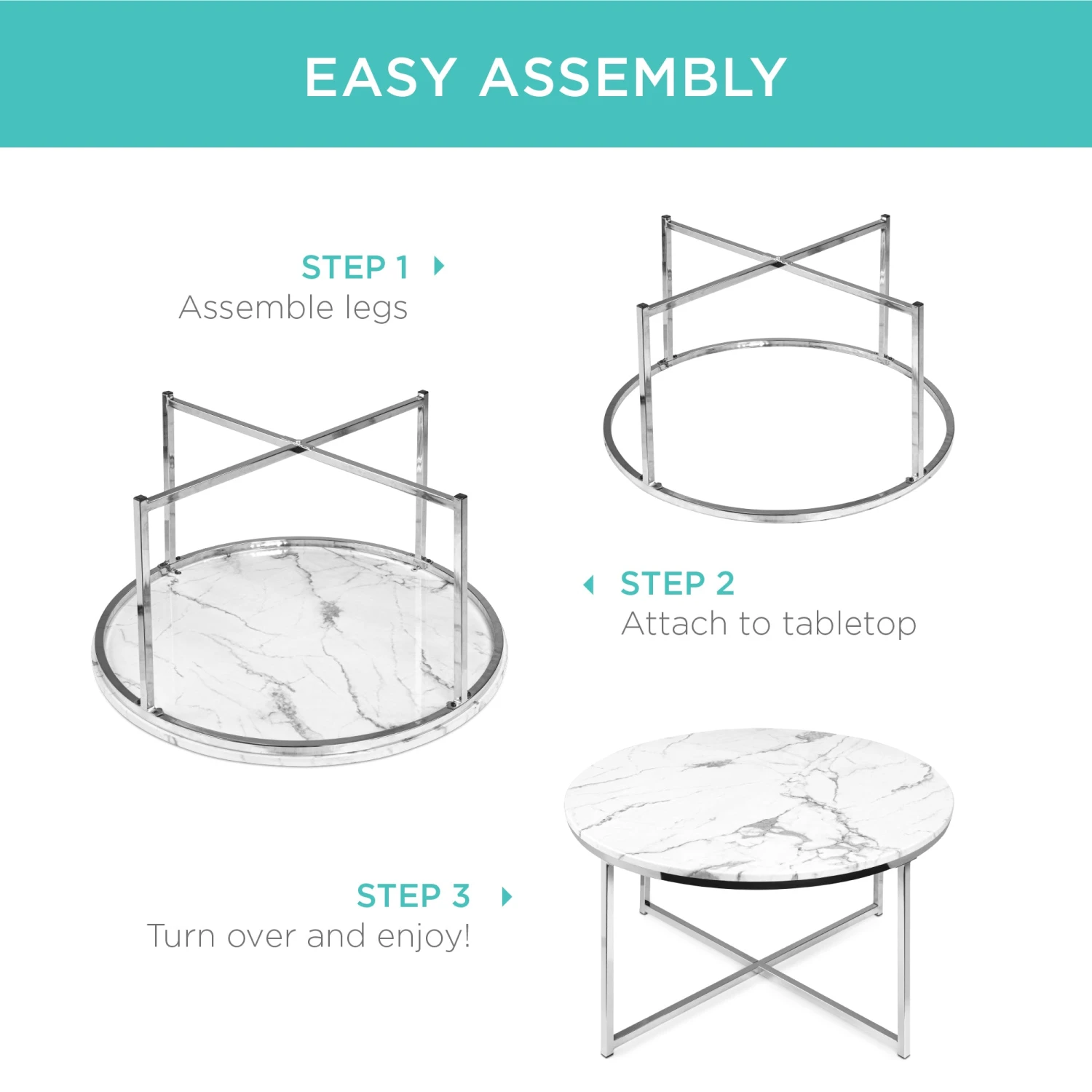 Best Choice Products Round Coffee Table W/ Faux Marble Top, Metal Frame - 36in - Image 6