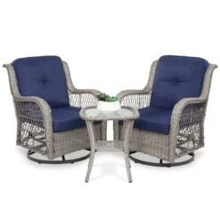 Best Choice Products 3-Piece Patio Wicker Bistro Furniture Set W/ 2 Swivel Rocking Chairs, Table