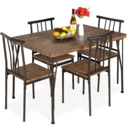 Best Choice Products 5-Piece Modern Metal And Wood Dining Table Furniture Set W/ 4 Chairs
