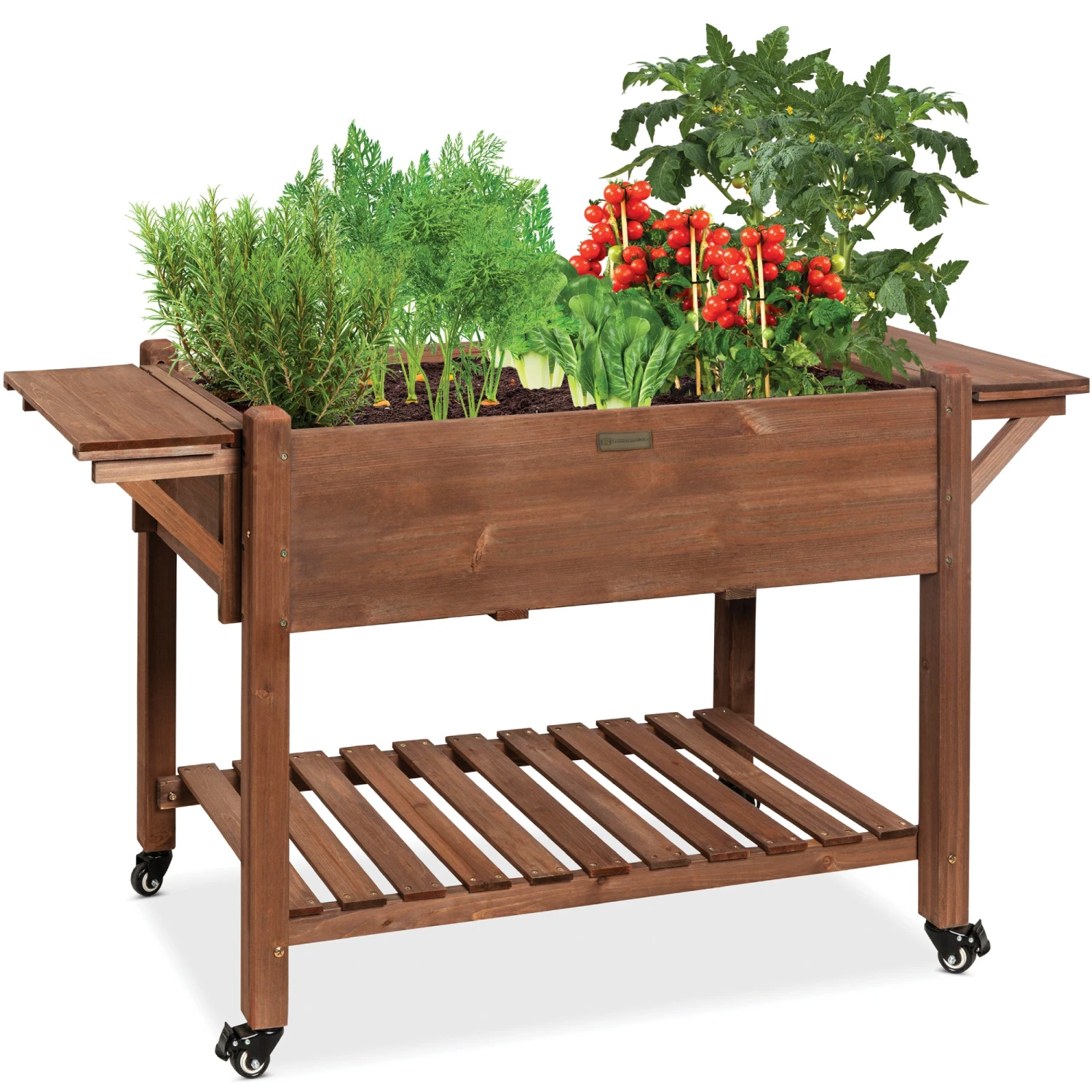 Best Choice Products Pre-Stained Mobile Raised Garden Bed Elevated Wood Planter Stand 57x20x33in