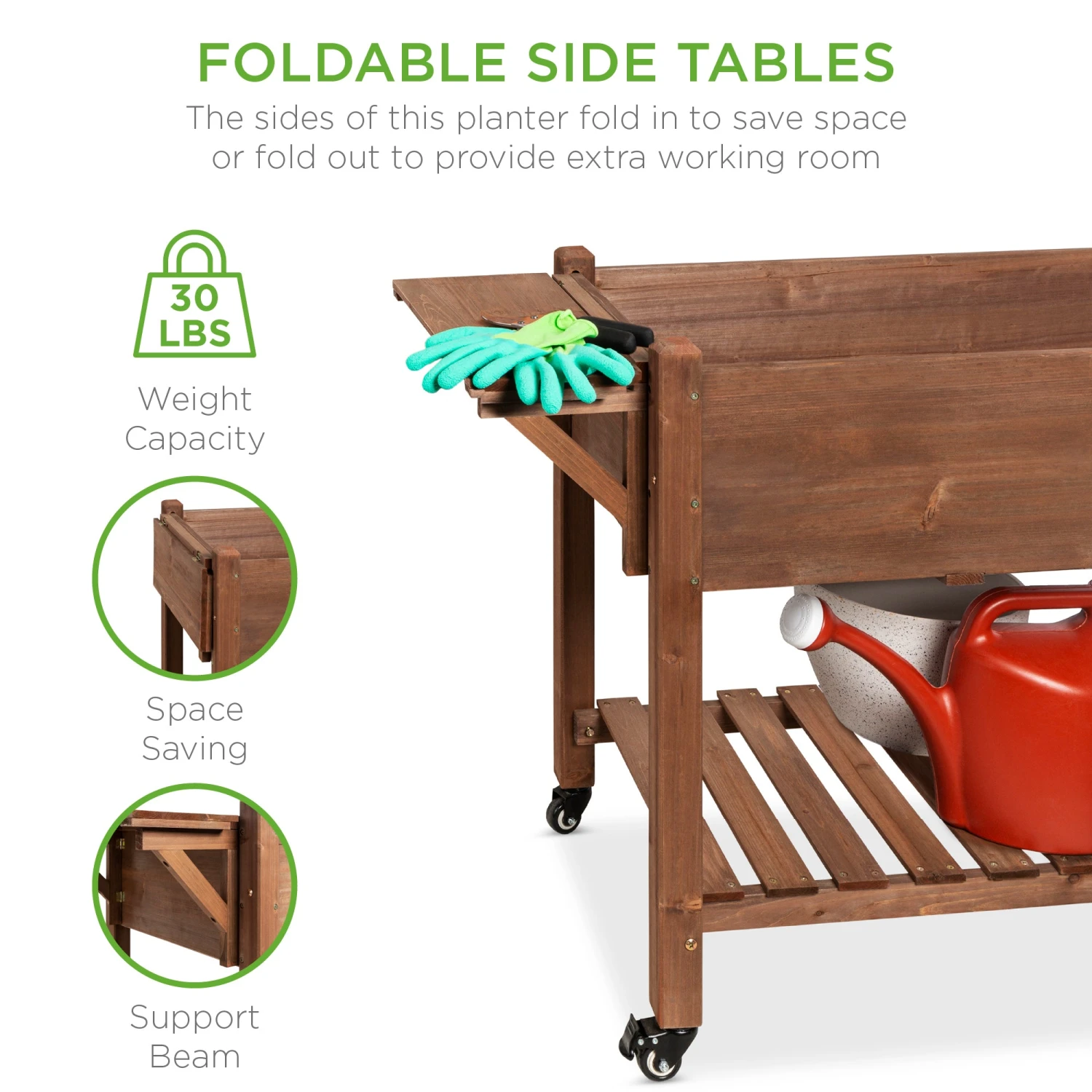 Best Choice Products Pre-Stained Mobile Raised Garden Bed Elevated Wood Planter Stand 57x20x33in - Image 2