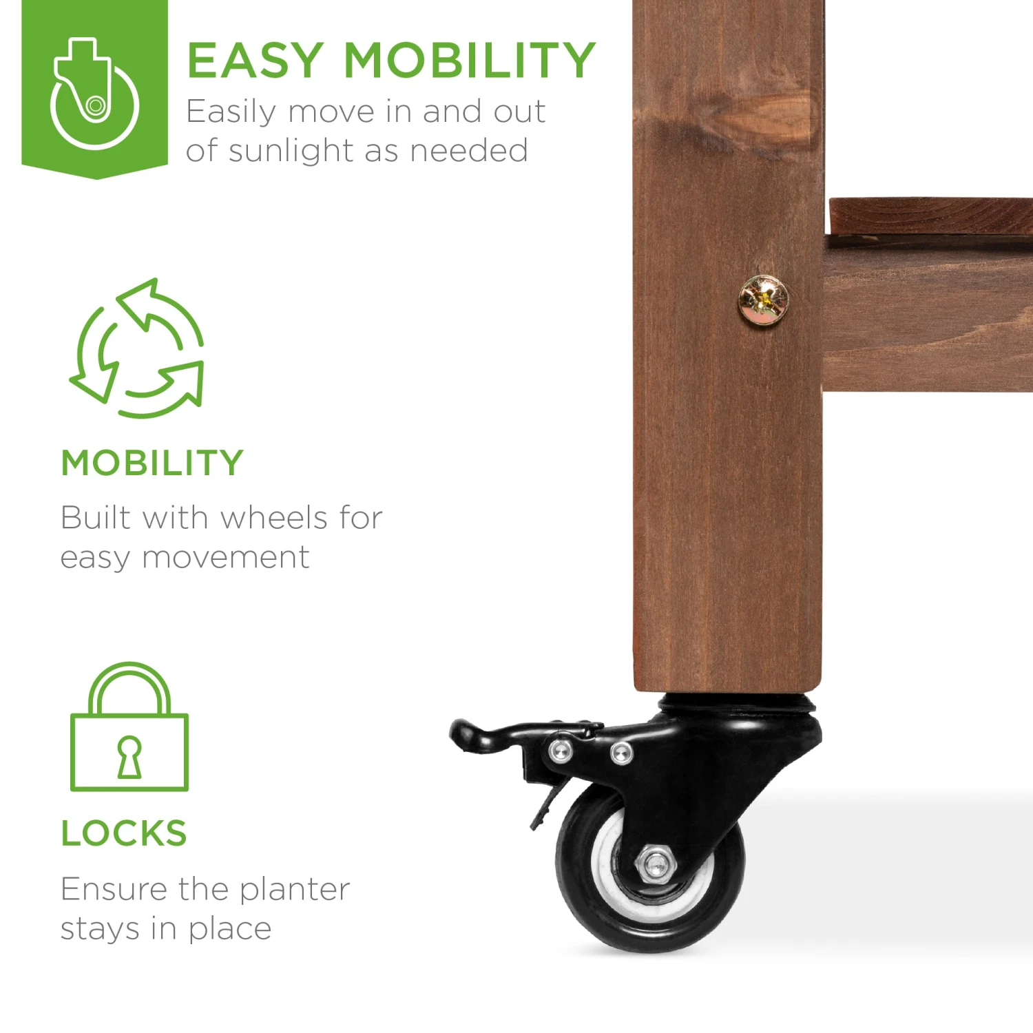 Best Choice Products Pre-Stained Mobile Raised Garden Bed Elevated Wood Planter Stand 57x20x33in - Image 3