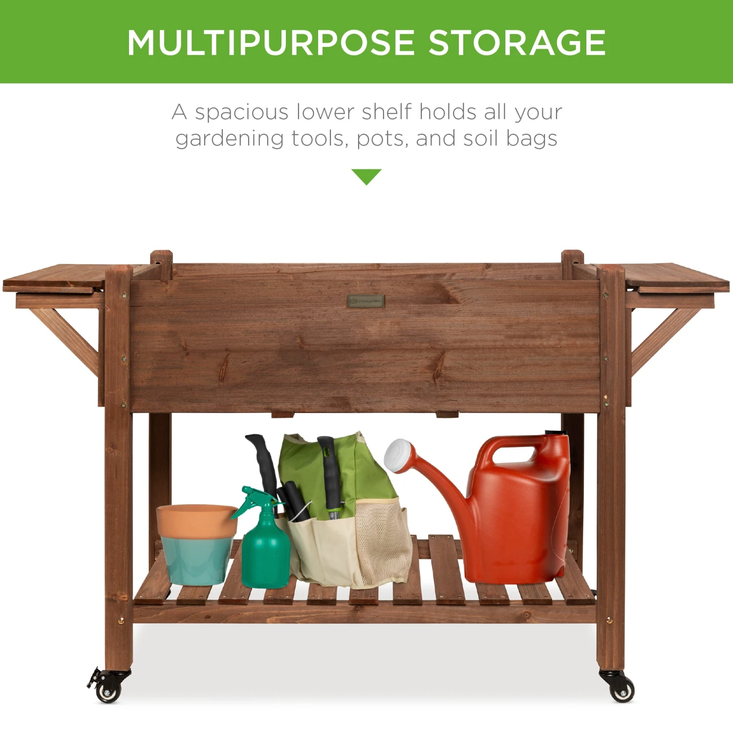 Best Choice Products Pre-Stained Mobile Raised Garden Bed Elevated Wood Planter Stand 57x20x33in - Image 4