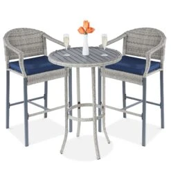Best Choice Products 3-Piece Outdoor Bistro Wicker Table Bar Set W/ Bar Stools, Footrests