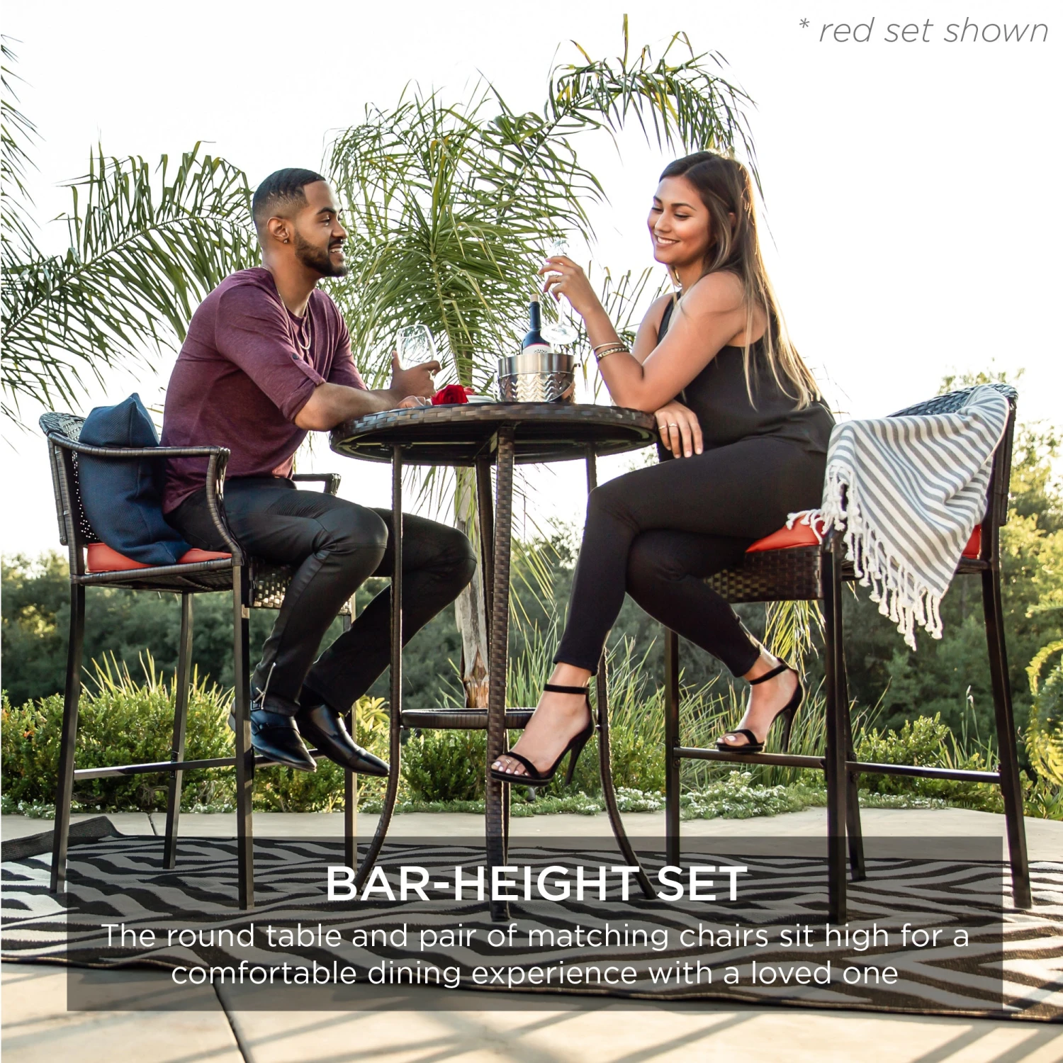 Best Choice Products 3-Piece Outdoor Bistro Wicker Table Bar Set W/ Bar Stools, Footrests - Image 2