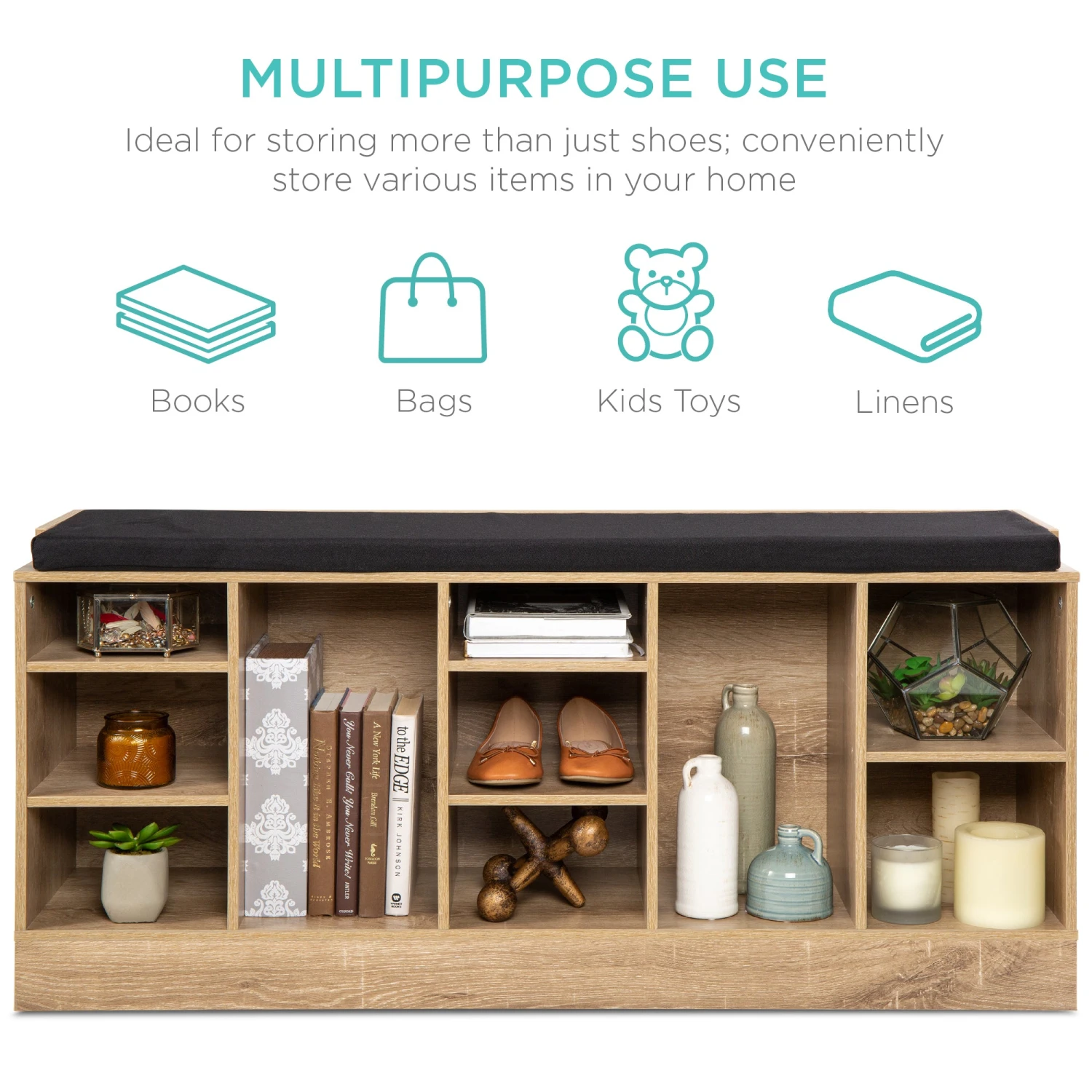 Best Choice Products Shoe Storage Rack Bench W/ Padded Seat, 10 Cubbies - 46in - Image 10