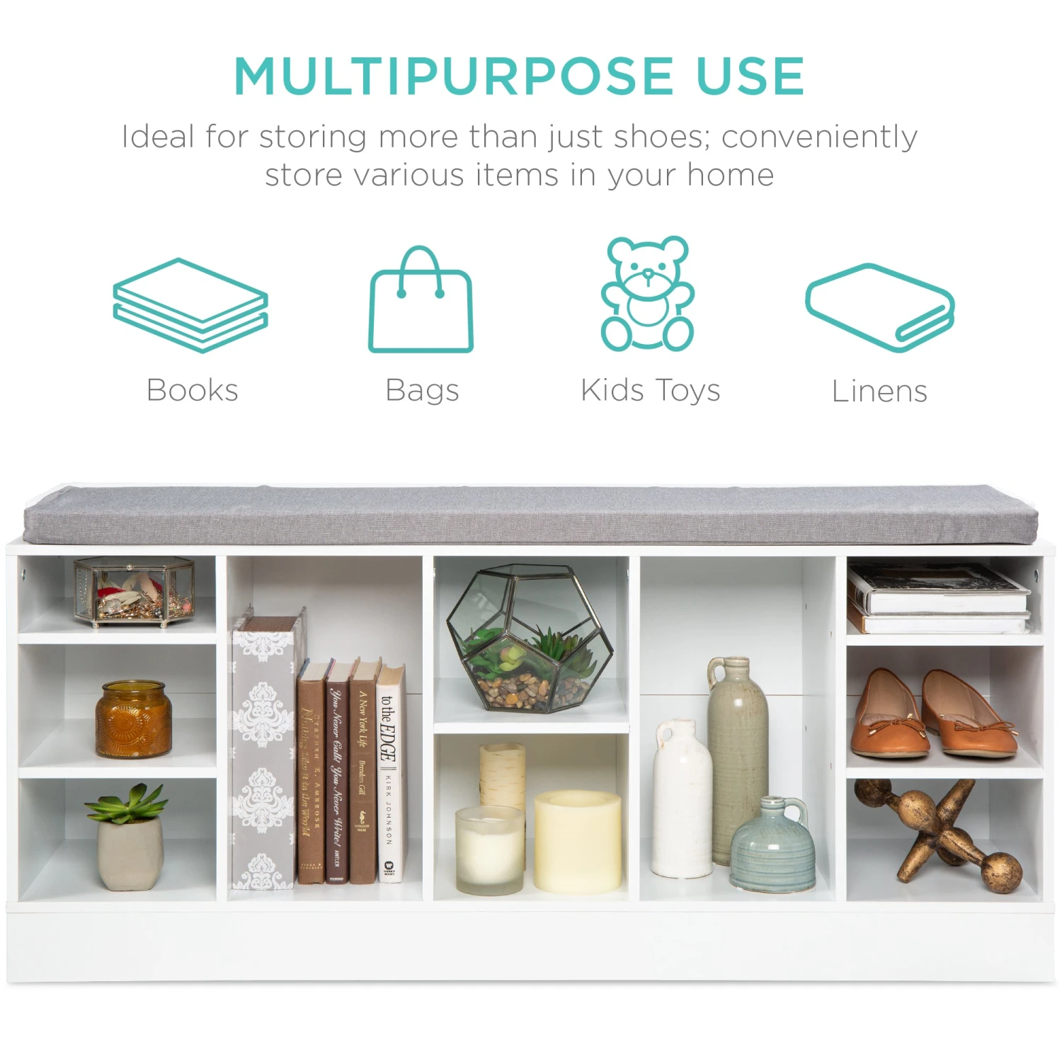 Best Choice Products Shoe Storage Rack Bench W/ Padded Seat, 10 Cubbies - 46in - Image 17