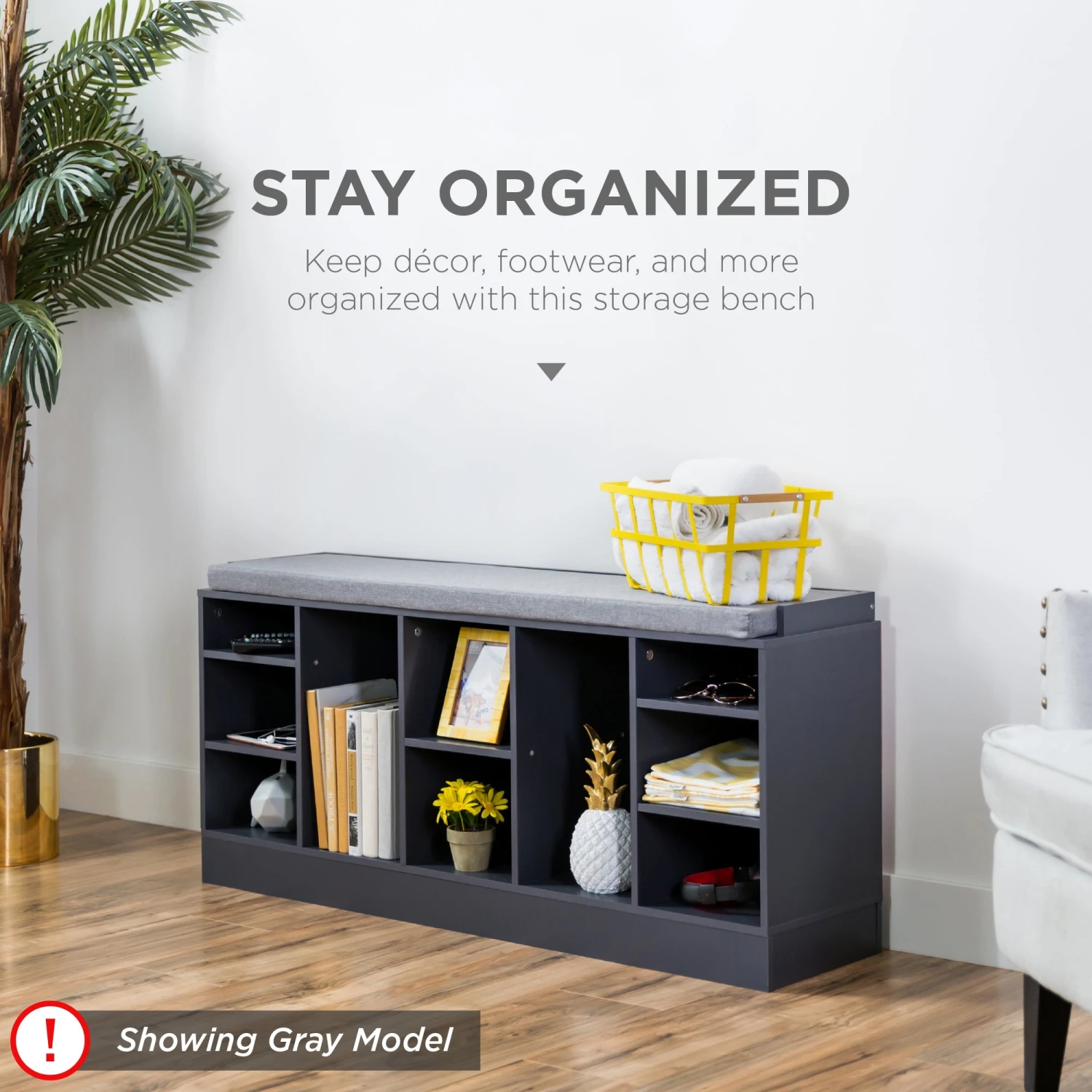 Best Choice Products Shoe Storage Rack Bench W/ Padded Seat, 10 Cubbies - 46in - Image 20