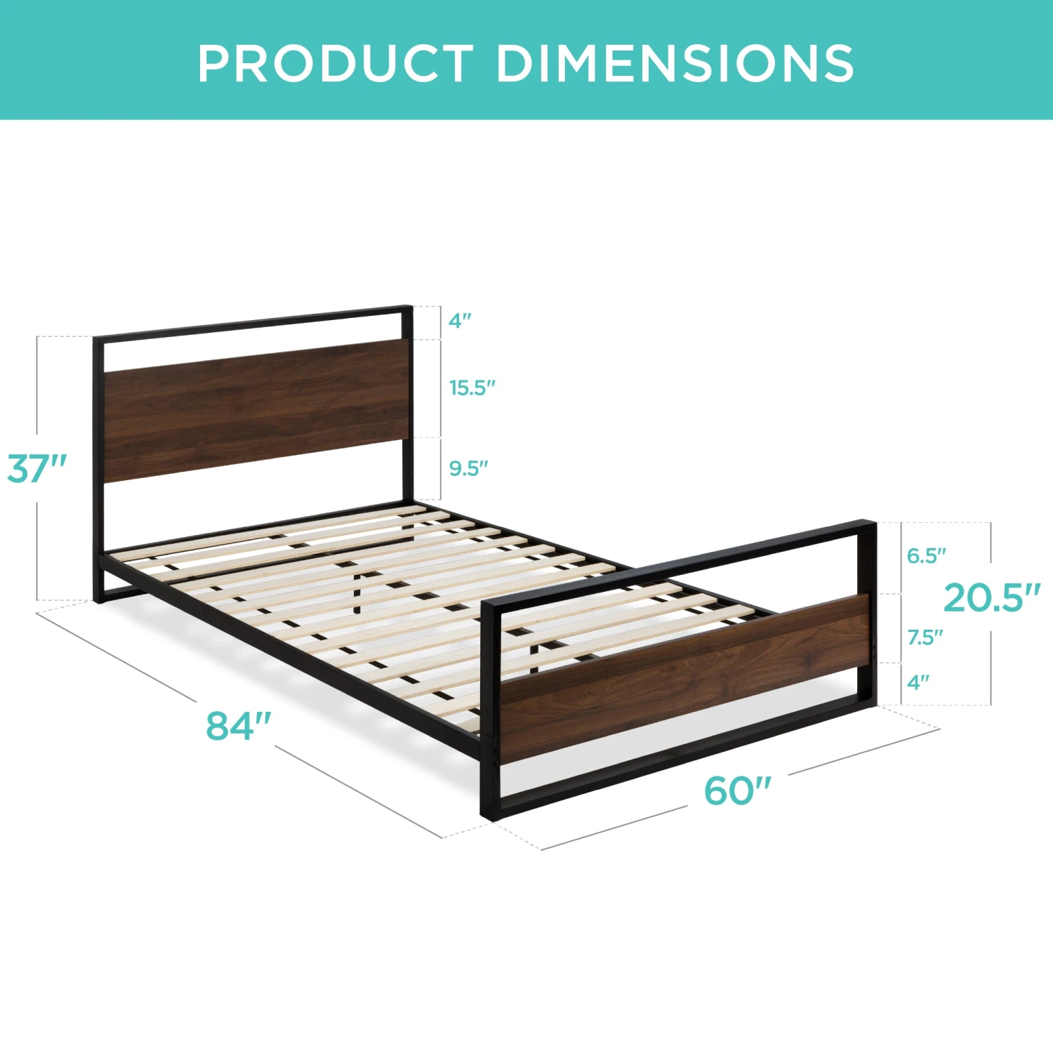 Best Choice Products Metal Wood Platform Queen Bed Frame W/ Wooden Slats - Image 7