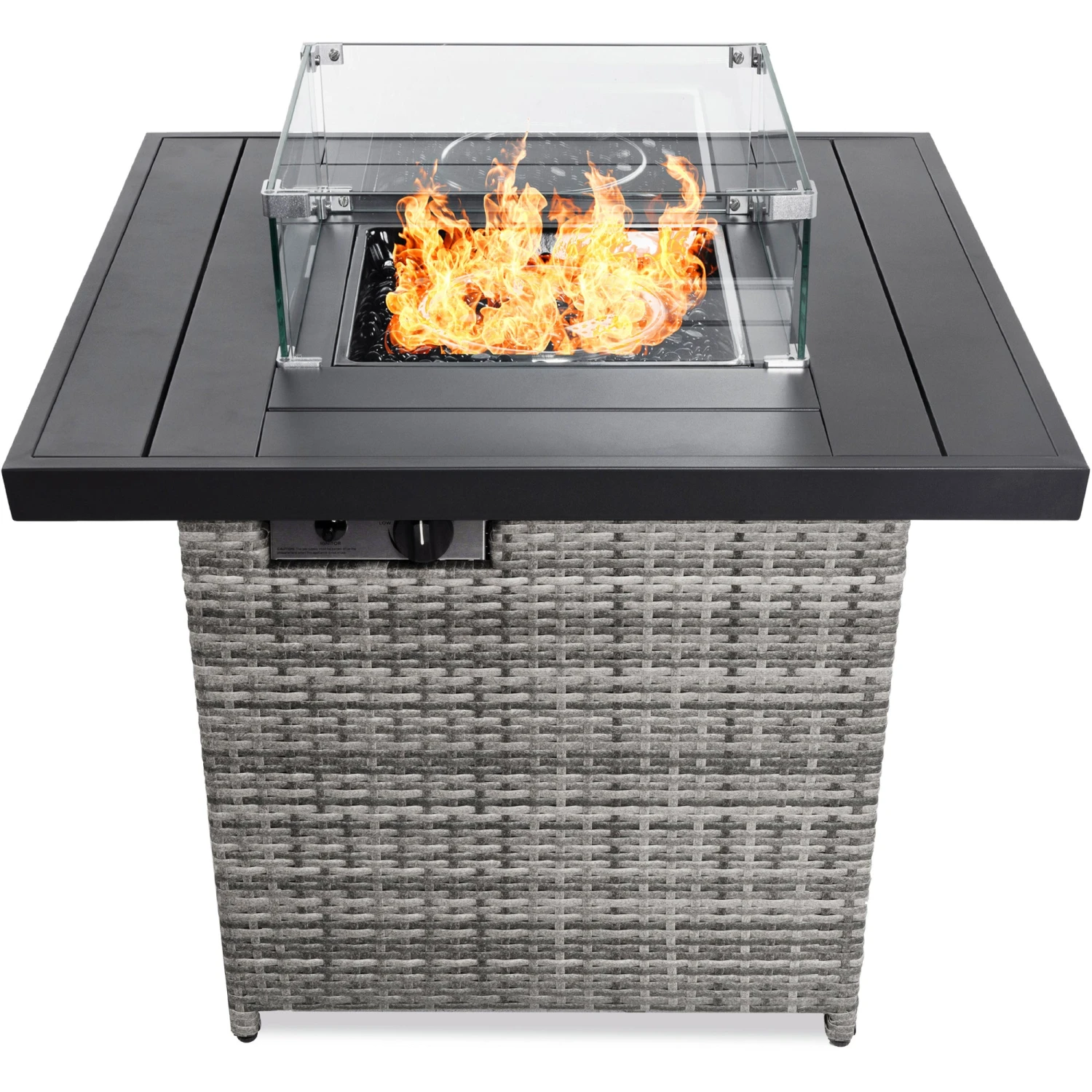 Best Choice Products 32in Fire Pit Table 50,000 BTU Wicker Propane W/ Wind Guard, Cover