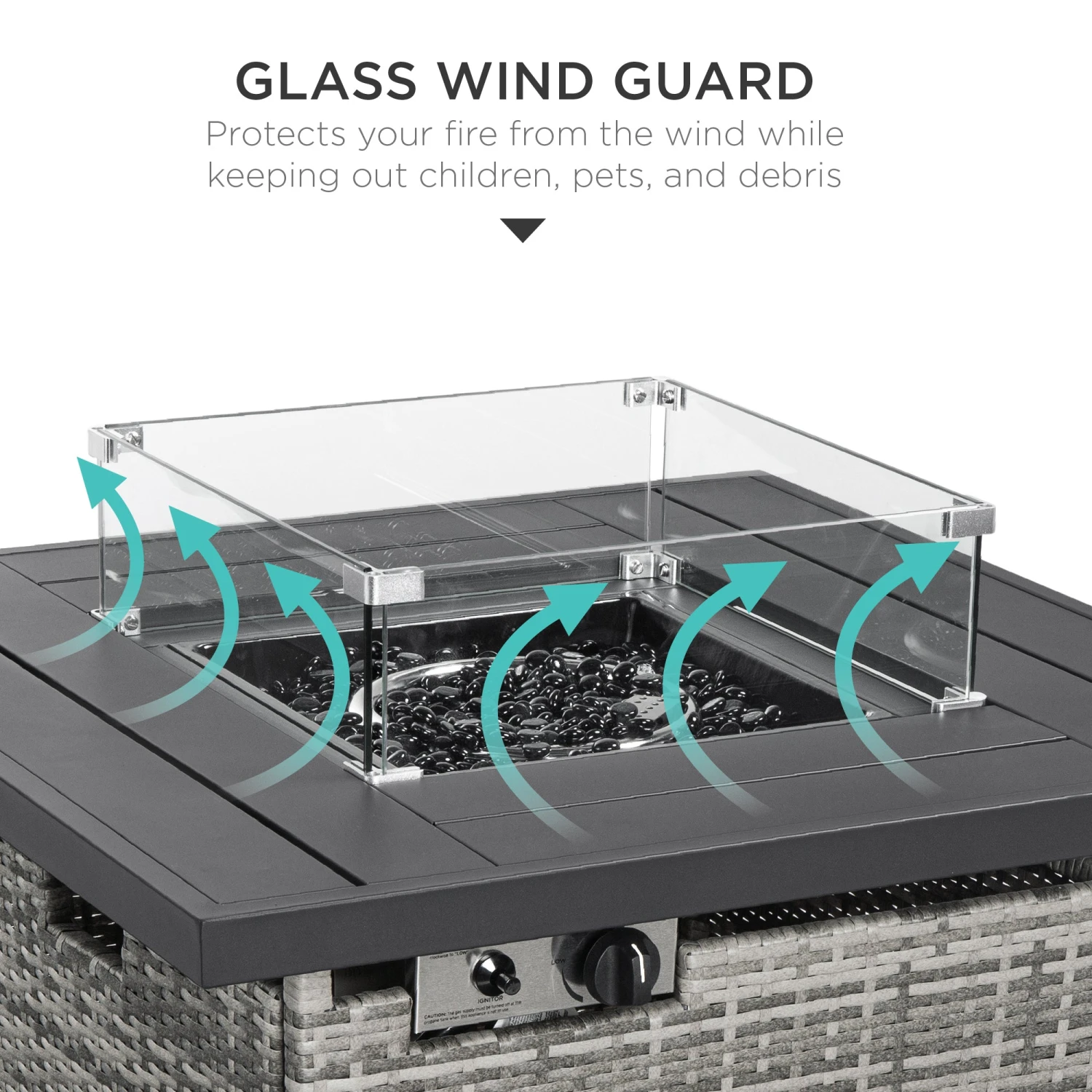 Best Choice Products 32in Fire Pit Table 50,000 BTU Wicker Propane W/ Wind Guard, Cover - Image 3