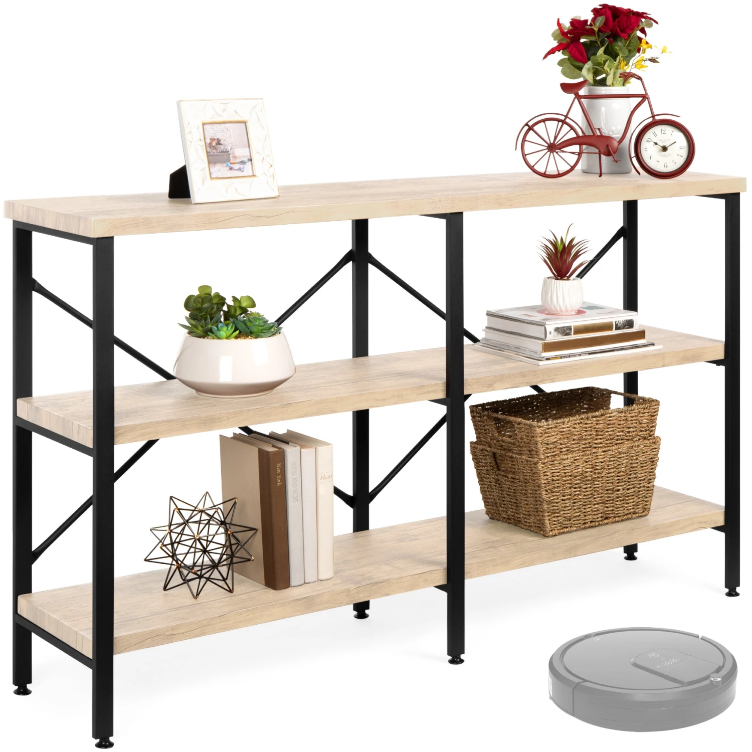 Best Choice Products 3-Tier Industrial Hallway Console Table For Living Room, Entry Way - 55in