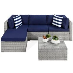 Best Choice Products 5-Piece Modular Wicker Sectional Conversation Set W/ 2 Pillows, Coffee Table