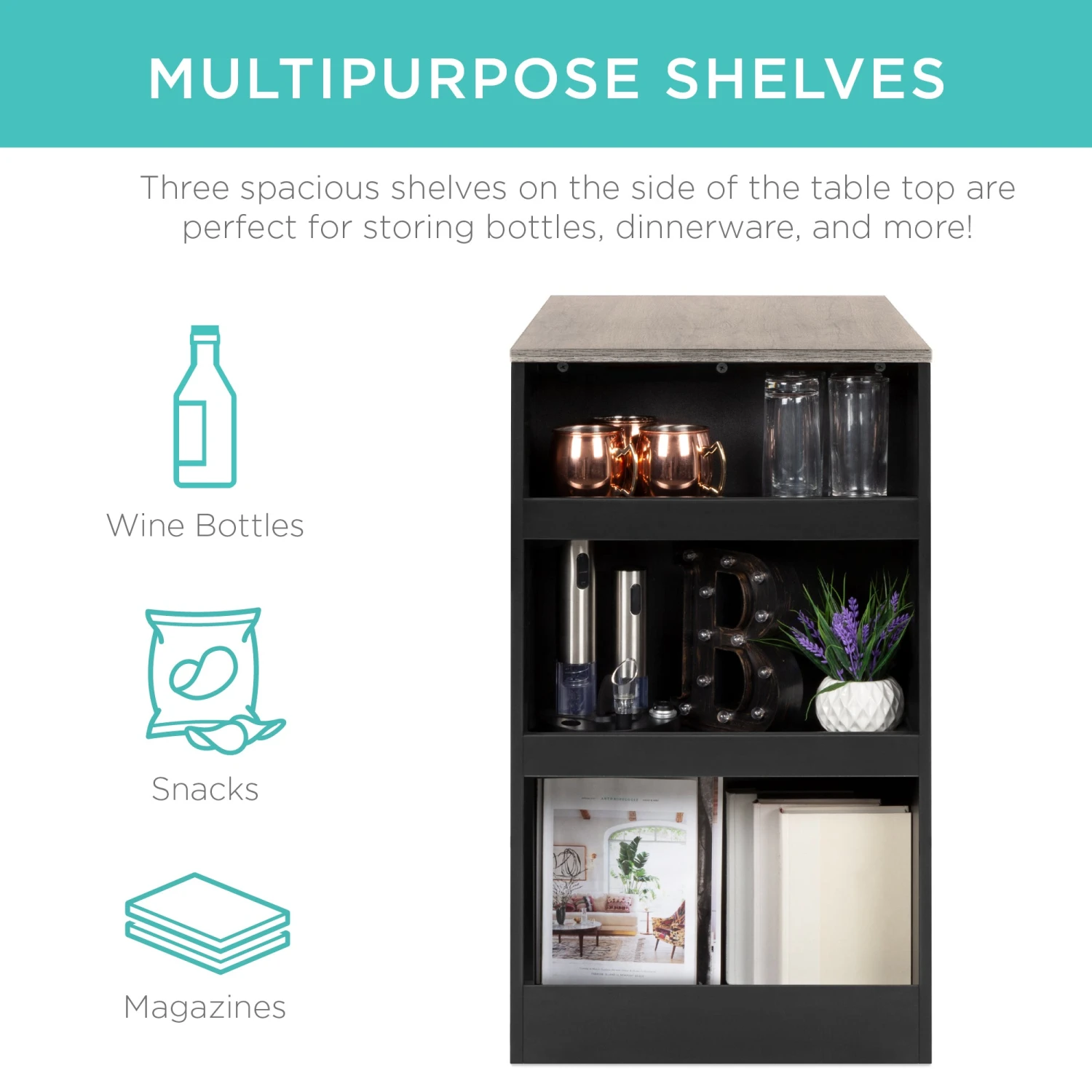 Best Choice Products 3-Piece Counter Height Kitchen Dining Table Set W/ Storage Shelves - Image 9