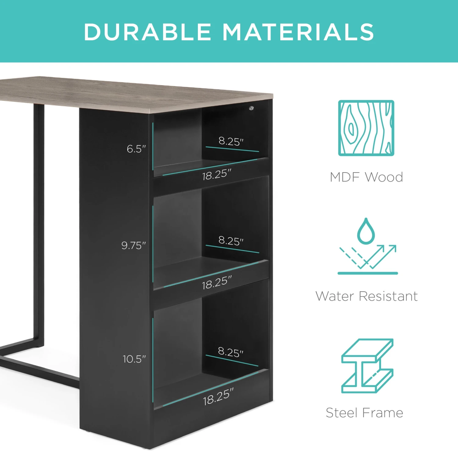 Best Choice Products 3-Piece Counter Height Kitchen Dining Table Set W/ Storage Shelves - Image 11