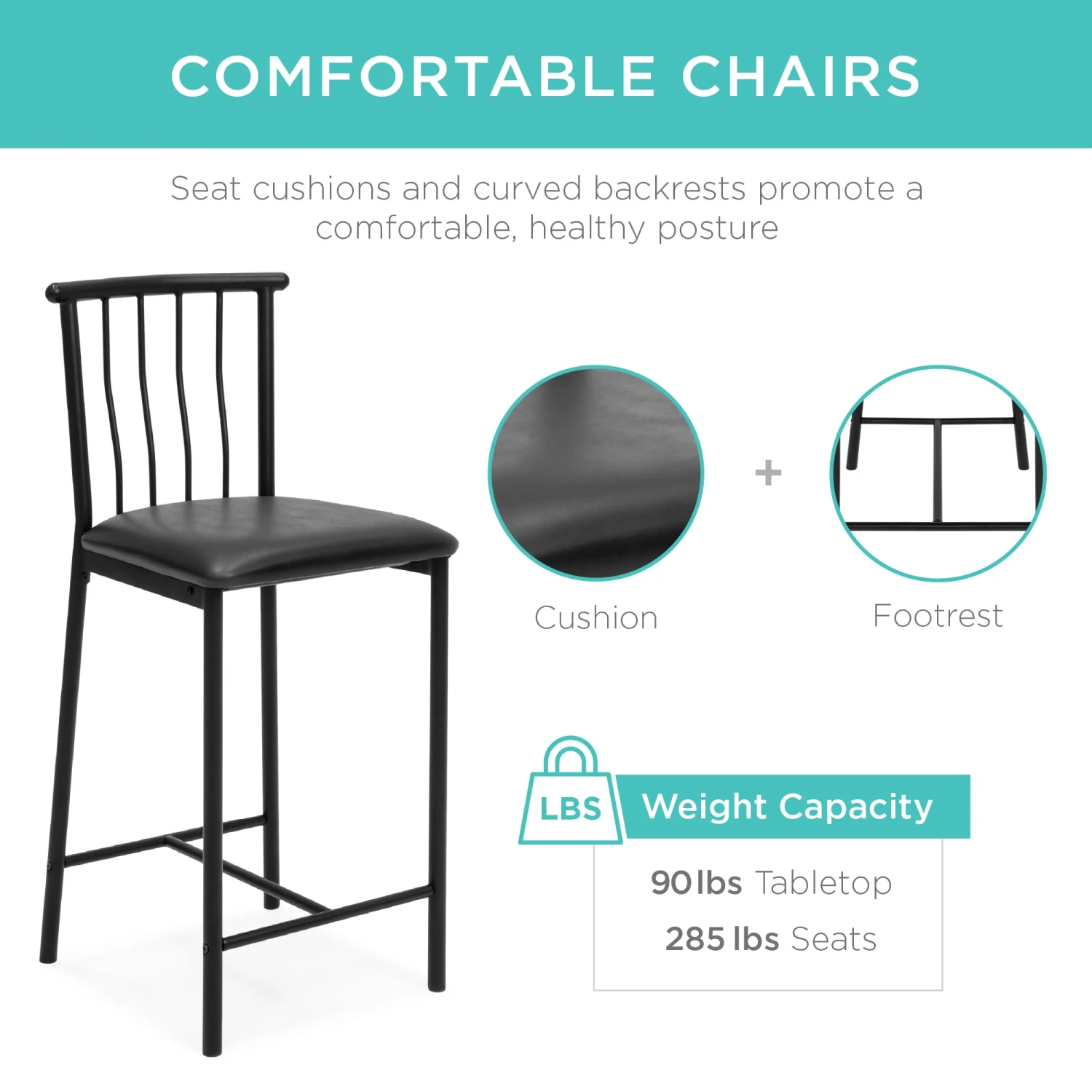 Best Choice Products 3-Piece Counter Height Kitchen Dining Table Set W/ Storage Shelves - Image 13