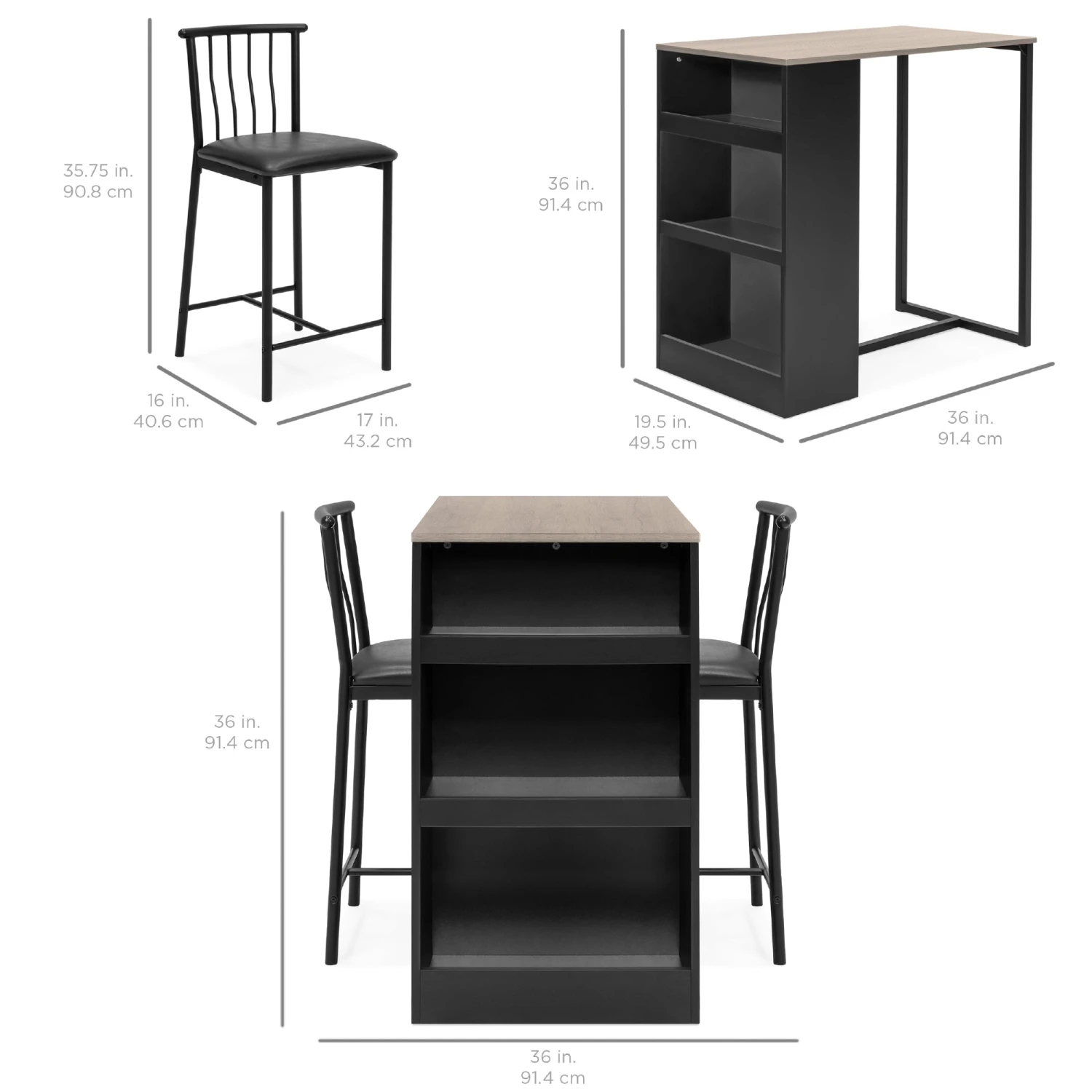 Best Choice Products 3-Piece Counter Height Kitchen Dining Table Set W/ Storage Shelves - Image 14