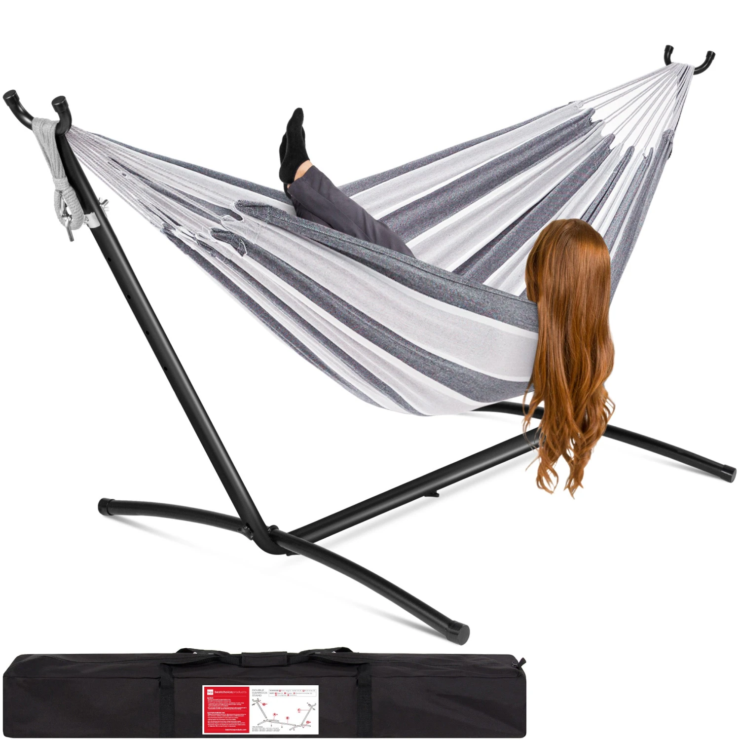 Best Choice Products 2-Person Brazilian-Style Double Hammock W/ Carrying Bag And Steel Stand - Image 7