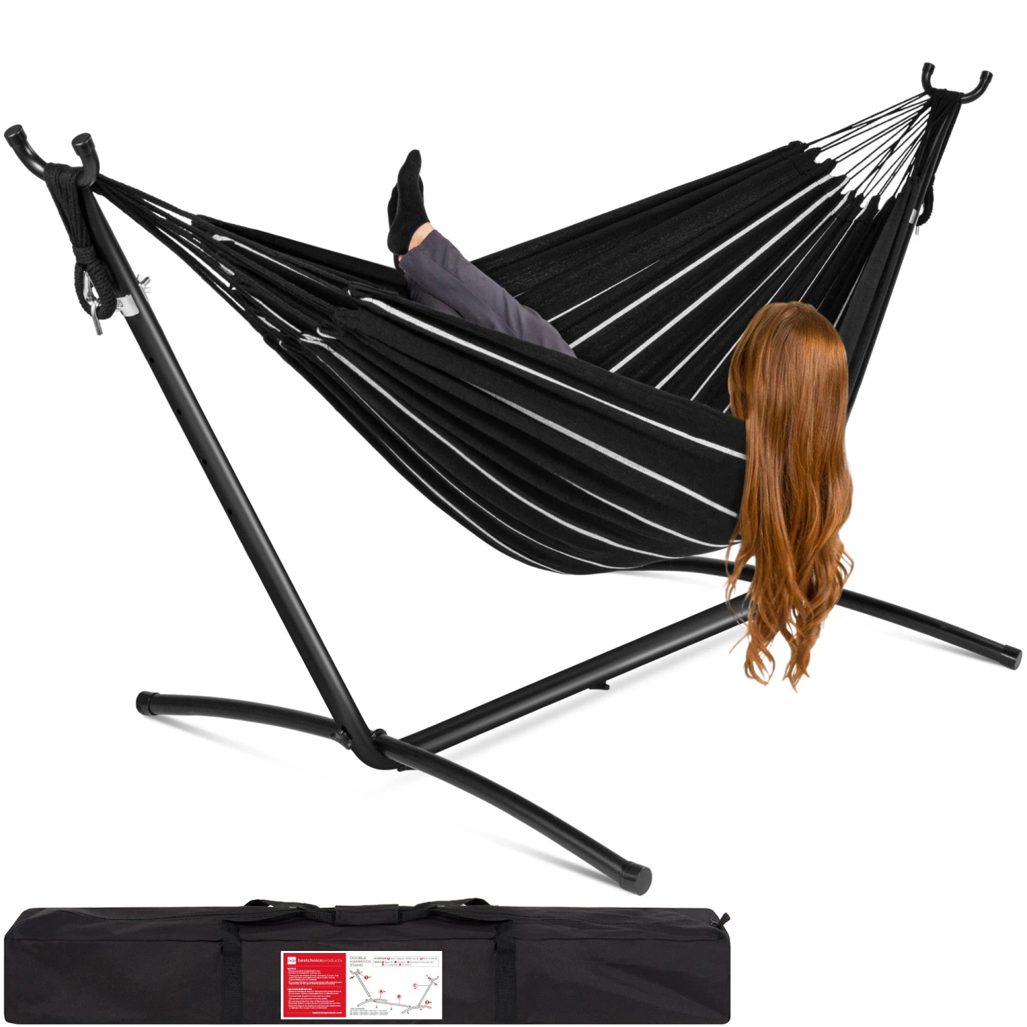 Best Choice Products 2-Person Brazilian-Style Double Hammock W/ Carrying Bag And Steel Stand