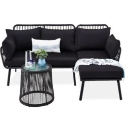 Best Choice Products Rope Woven Sectional, L-Shape Sofa Set W/ Detachable Lounger, Table