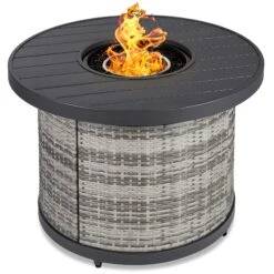 Best Choice Products Round Fire Pit Table, 50,000 BTU Outdoor Wicker Firepit W/ Cover - 32in