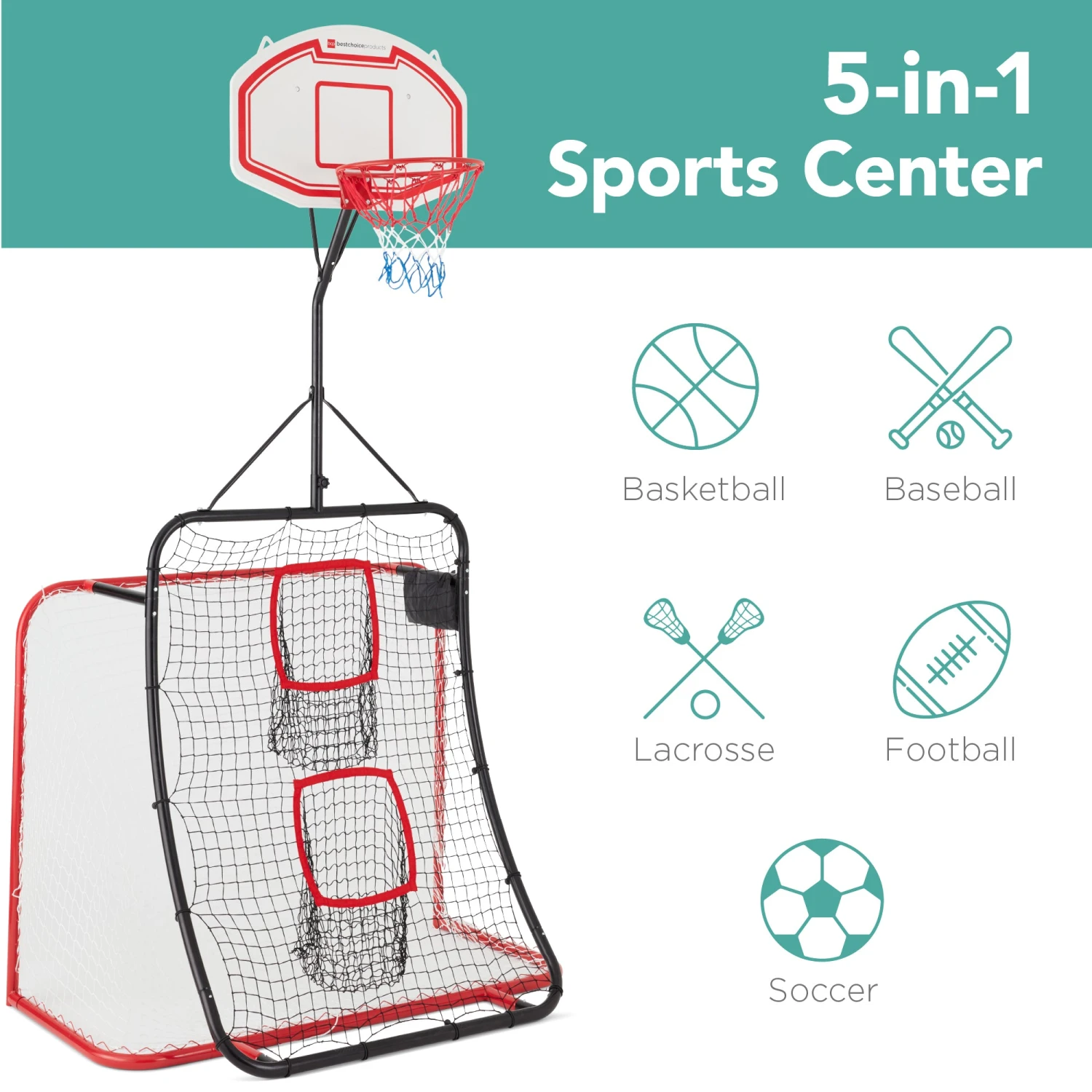 Best Choice Products 5-in-1 Double-Sided Outdoor Athletic Sports Center W/ Metal Frame - Image 2