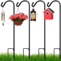 Best Choice Products Set Of 4 Shepherd Hooks Outdoor Garden Hooks W/ 2-Prong Base - 65in