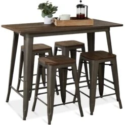 Best Choice Products 5-Piece Counter Height Dining Set W/ 4 Backless Stools, 330lb Capacity