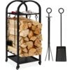 Best Choice Products 3-Tier Wrought Iron Firewood Log Rack W/ 4-Piece Tool Set, Wheels - 4ft