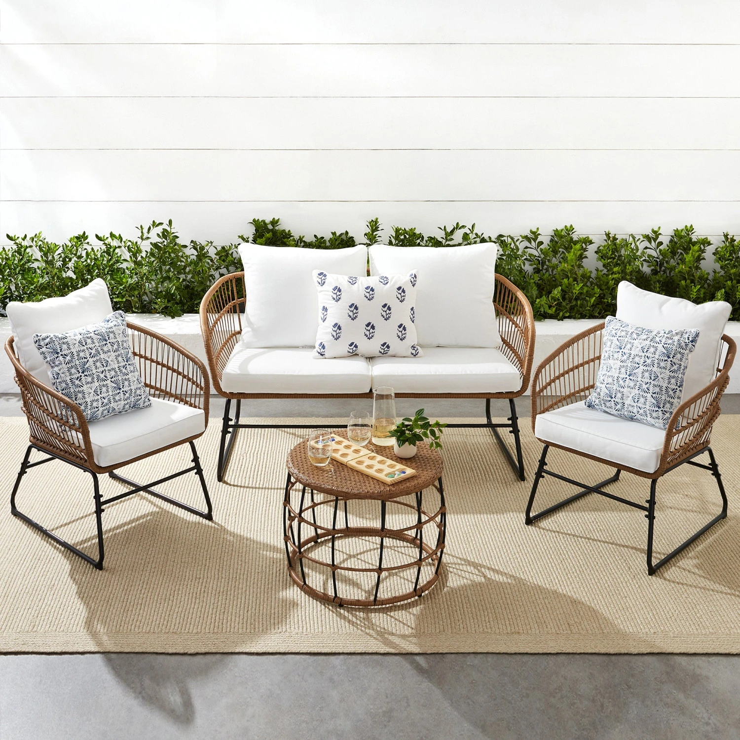 Best Choice Products 4-Piece Rope Wicker Outdoor Conversation Set W/ Cushions, Table