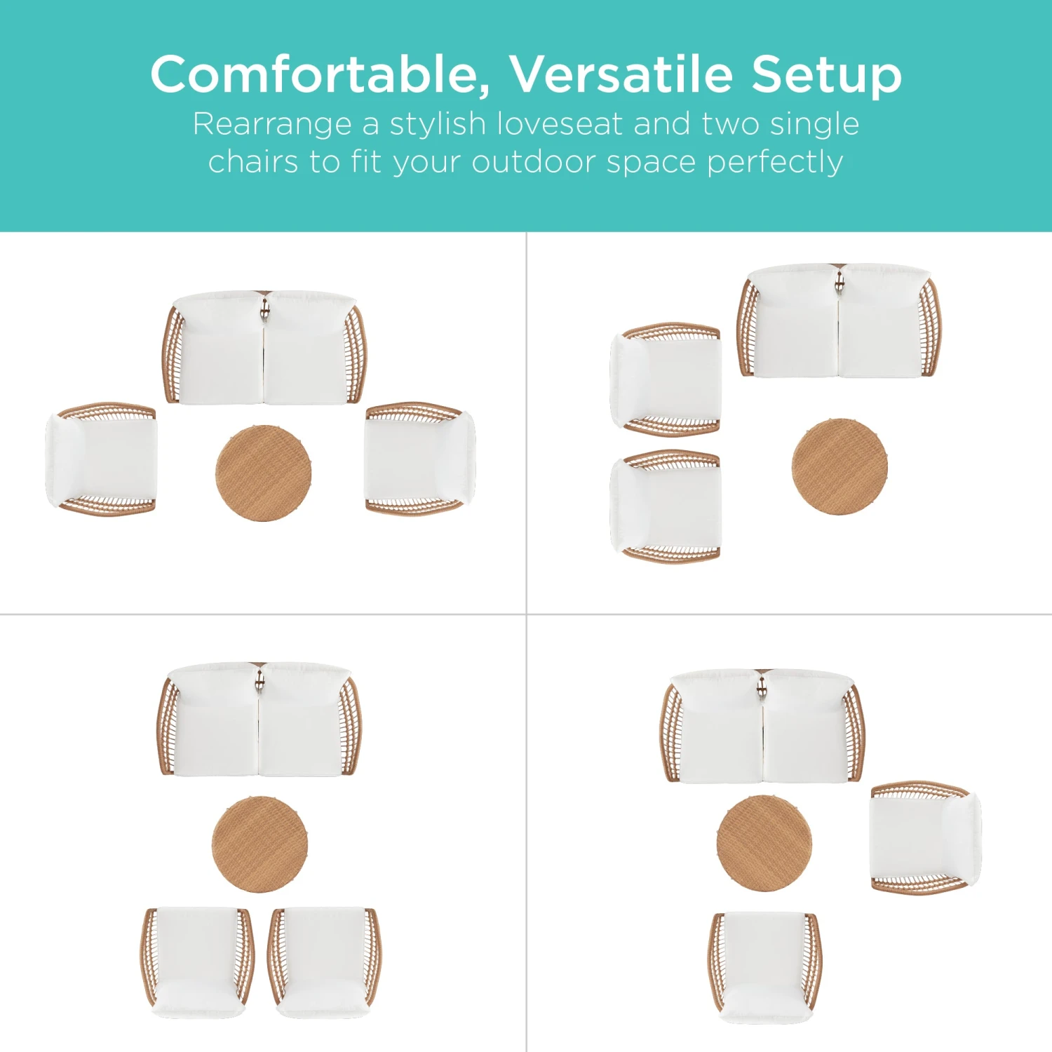 Best Choice Products 4-Piece Rope Wicker Outdoor Conversation Set W/ Cushions, Table - Image 2