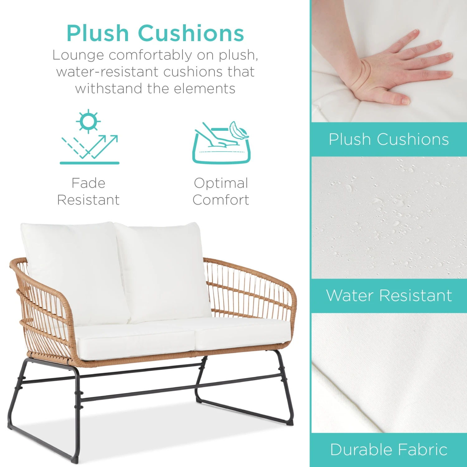 Best Choice Products 4-Piece Rope Wicker Outdoor Conversation Set W/ Cushions, Table - Image 3